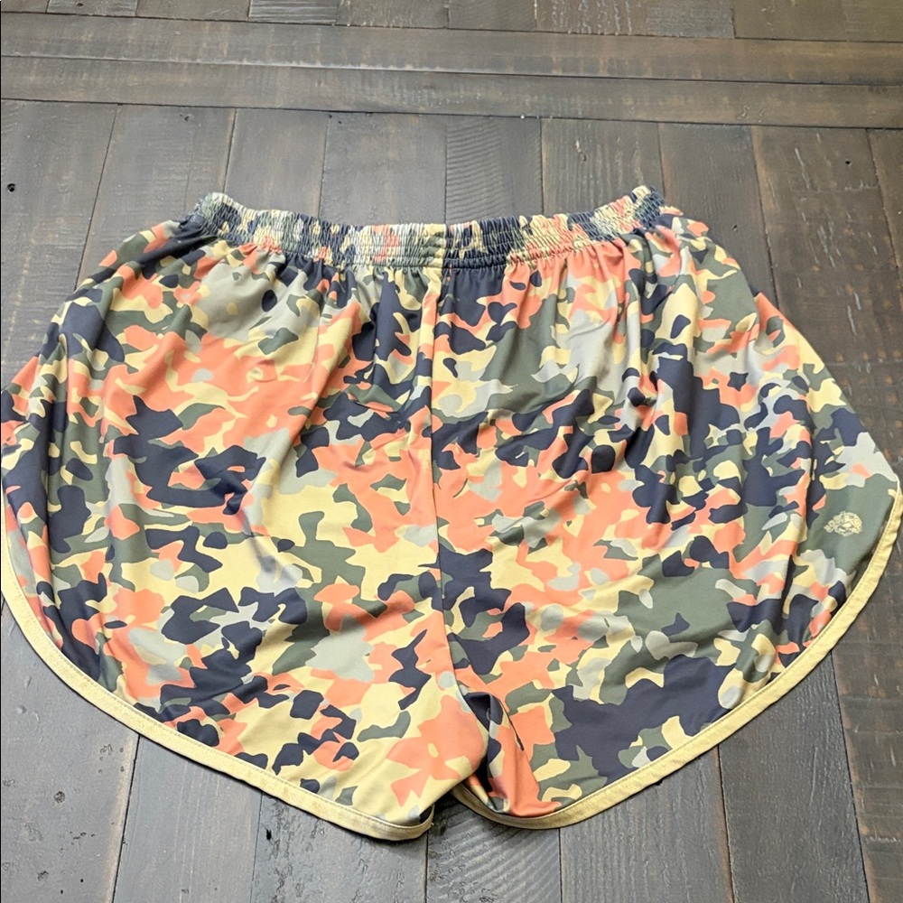 Mens Savage Tacticians Camo Print Running Shorts - Orange/Green